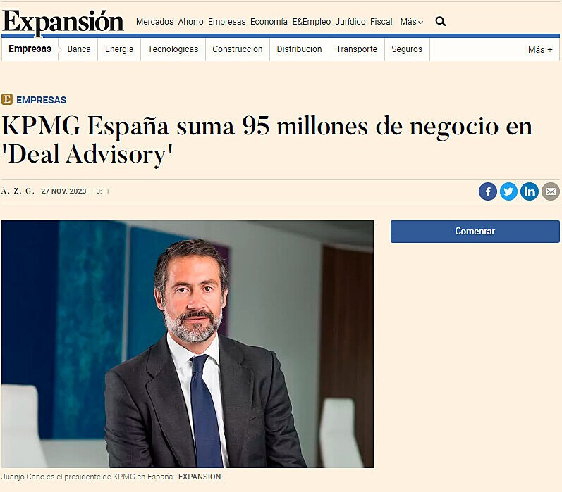 KPMG Espaa suma 95 millones de negocio en 'Deal Advisory'